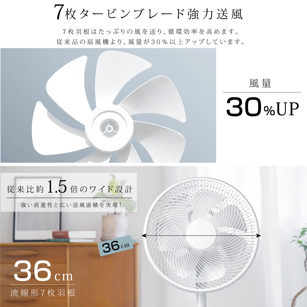 扇風機 サーキュレーター 7枚羽根 12段階風量調節 左右90°自動首振り リモコン付き リビング扇風機 高さ調節可能 DCモーター 静音 -  シックホーム