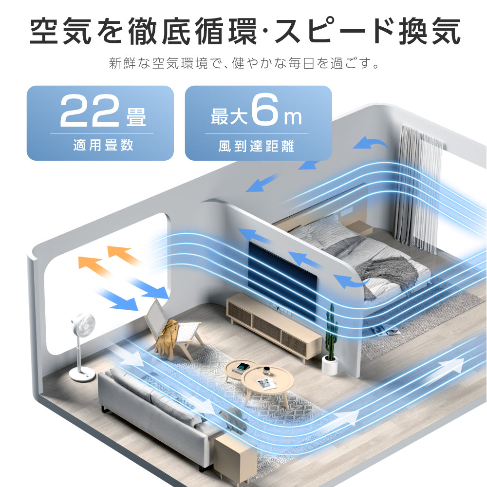 扇風機 サーキュレーター 7枚羽根 6段階風量調節 左右90°自動首振り リモコン付き リビング扇風機 高さ調節可能 DCモーター 静音 入 -  シックホーム